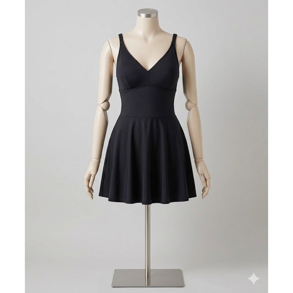Susan Graver Womens Black V-Neck Swim Dress One Piece Swimsuit Size 18W